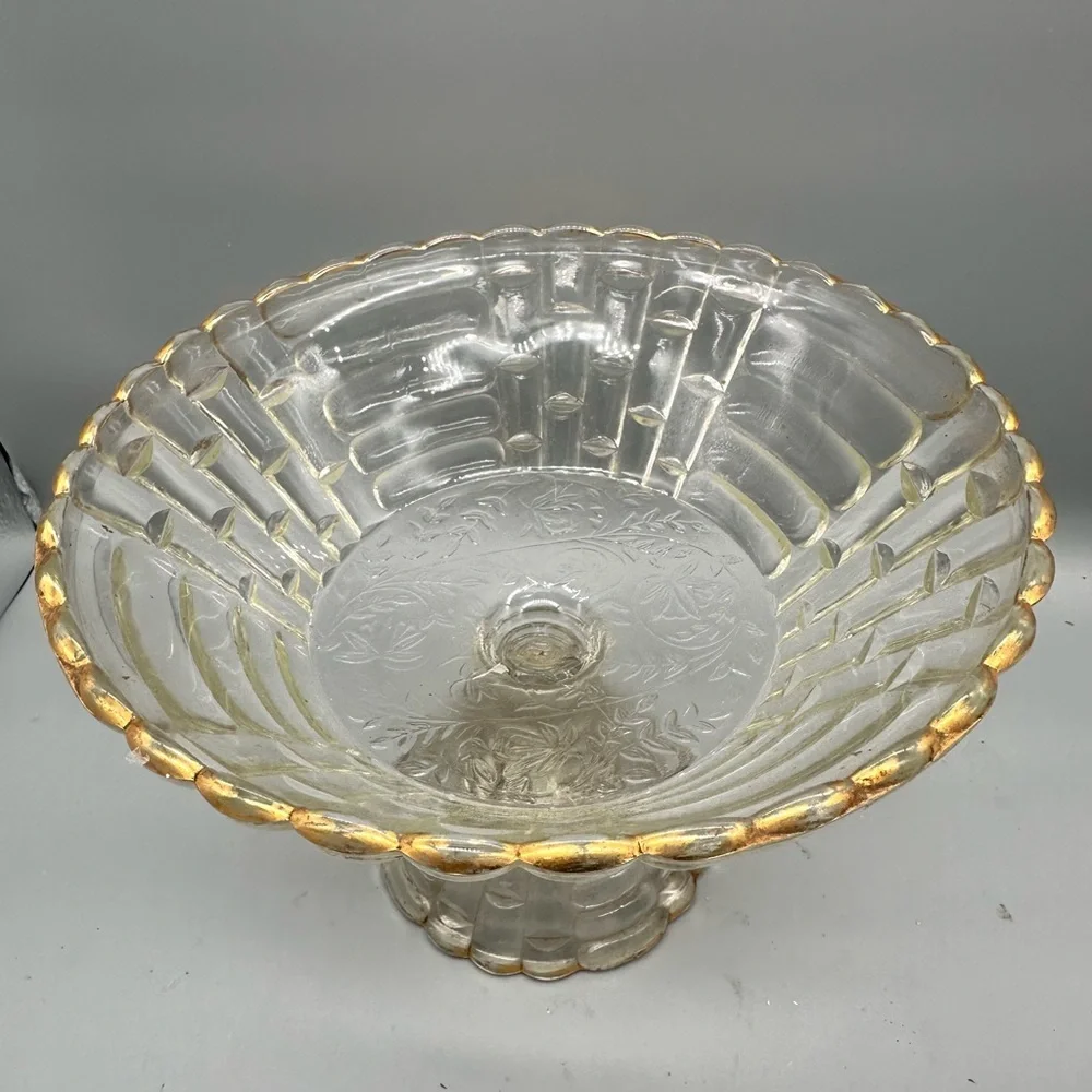 Louise clear Jeanette Glass Pedestal Bowl with Gold Trim